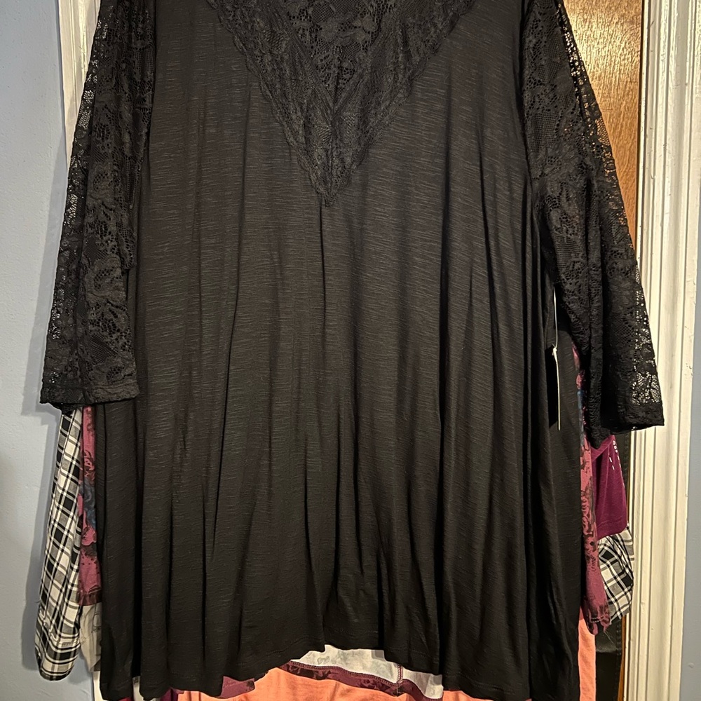 Torrid black lace high neck swing top